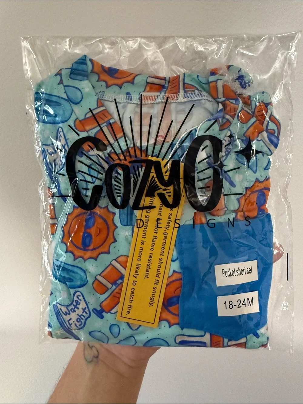CozyO Designs Bamboo Summer Pocket Tee & Shorts Set - Blue & Orange